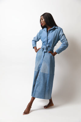 Light Blue Match Denim Dress - #1