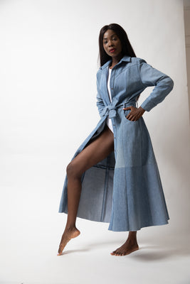 Light Blue Match Denim Dress - #3