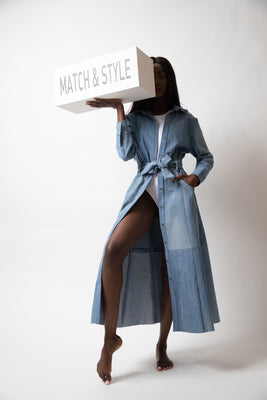 Light Blue Match Denim Dress - #5