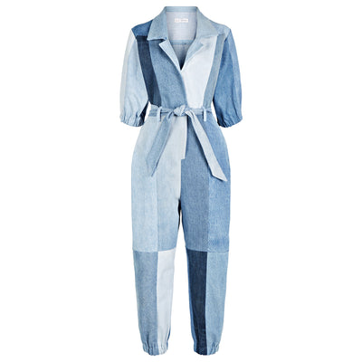 ELV Denim Patchwork Blue Multi Contrast Jumpsuit - #5