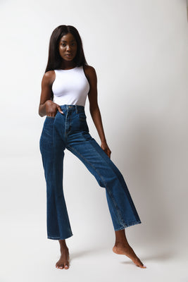 ELV denim Dark / Mid Blue Flare Jeans - #1