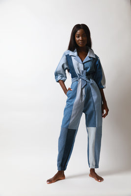 ELV Denim Patchwork Blue Multi Contrast Jumpsuit - #3