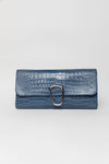 Shiny Blue Crocodile Clutch