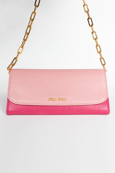 Bicolor Calf Leather Flap Wallet on Chain