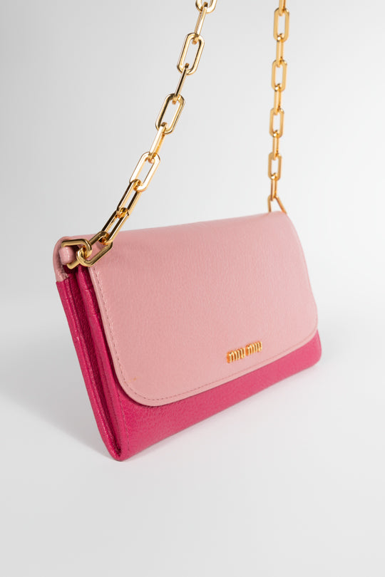 Bicolor Calf Leather Flap Wallet on Chain