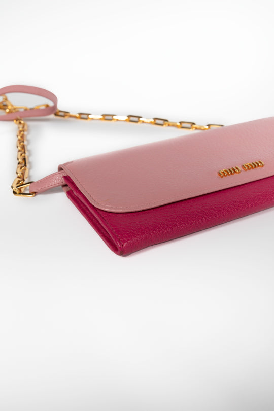 Bicolor Calf Leather Flap Wallet on Chain