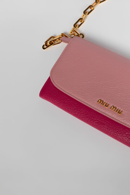 Bicolor Calf Leather Flap Wallet on Chain