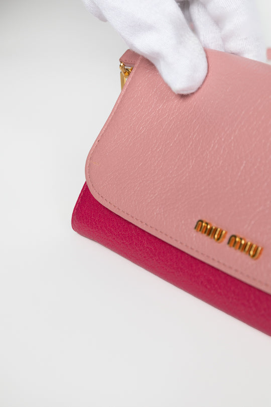Bicolor Calf Leather Flap Wallet on Chain