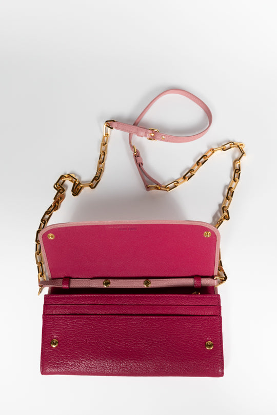 Bicolor Calf Leather Flap Wallet on Chain