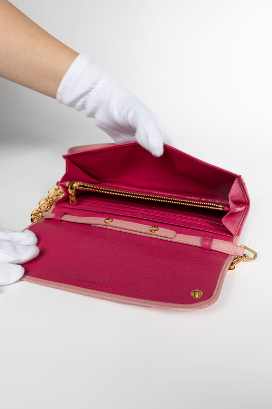 Bicolor Calf Leather Flap Wallet on Chain