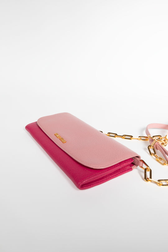Bicolor Calf Leather Flap Wallet on Chain
