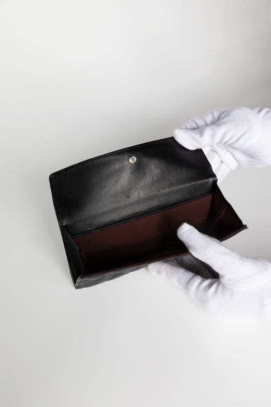 Gusset Flap lambskin Quilted Leather Wallet