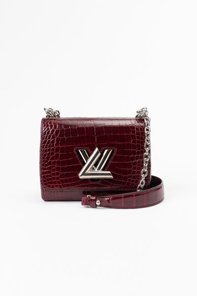 LV Twist-lock Alligator Leather Handbag - Bordeaux Red