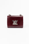 secondary LV Twist-lock Alligator Leather Handbag - Bordeaux Red