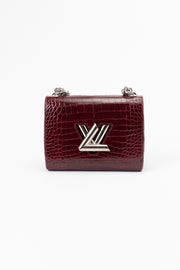 LV Twist-lock Alligator Leather Handbag - Bordeaux Red