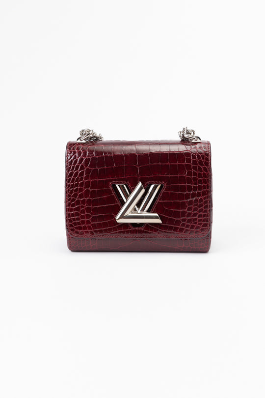 LV Twist-lock Alligator Leather Handbag - Bordeaux Red