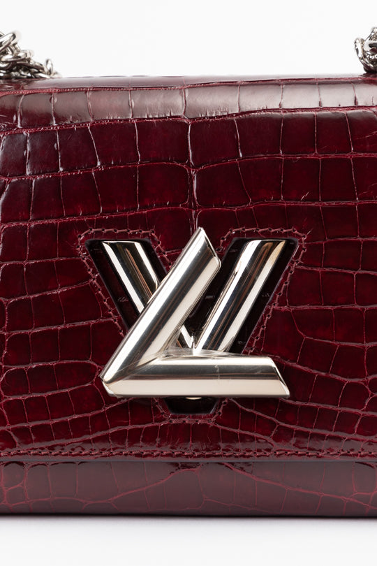 LV Twist-lock Alligator Leather Handbag - Bordeaux Red