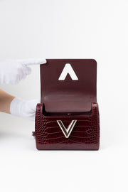 LV Twist-lock Alligator Leather Handbag - Bordeaux Red