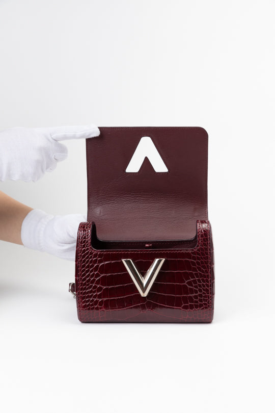 LV Twist-lock Alligator Leather Handbag - Bordeaux Red