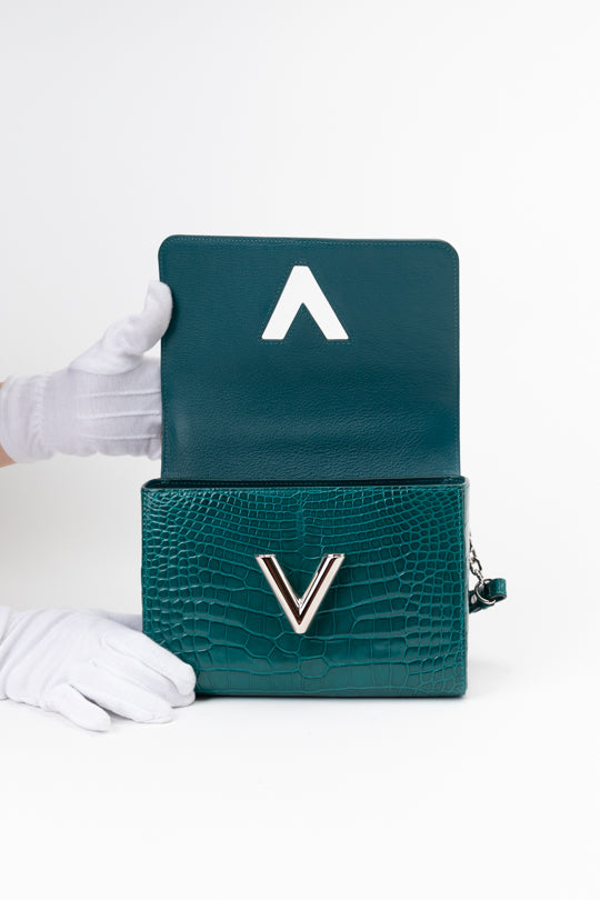LV Twist-lock Crocodile Leather Handbag - Green