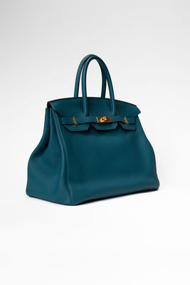 Birkin 35cm Blue Colvert Leather Handbag - #3