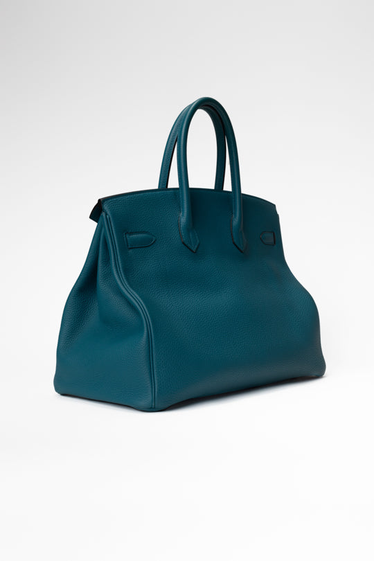 Birkin 35cm Blue Colvert Leather Handbag