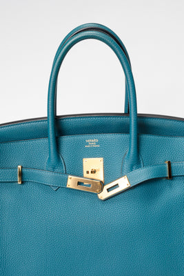 Birkin 35cm Blue Colvert Leather Handbag - #15