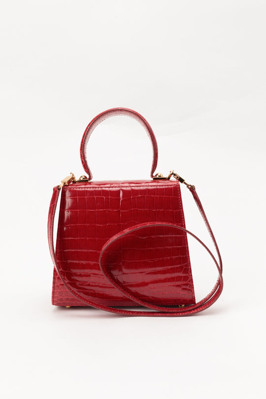 Crocodile Skin Gancini 2-Way Top Handle Bag with a Gancini clasp