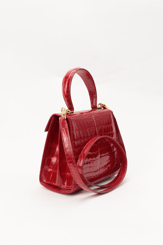 Crocodile Skin Gancini 2-Way Top Handle Bag with a Gancini clasp