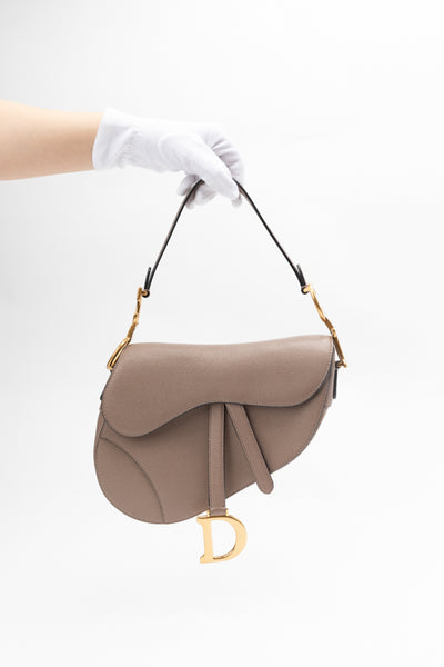 Grained Calfskin Warm Taupe Saddle bag