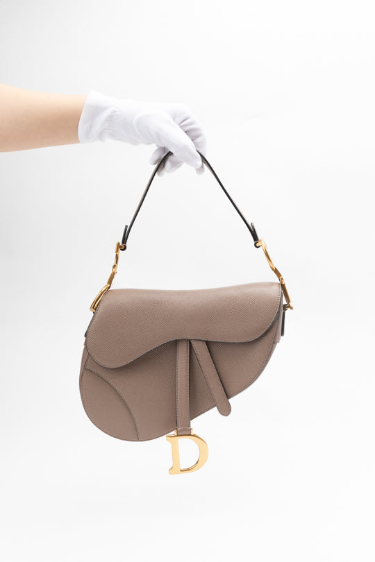 Grained Calfskin Warm Taupe Saddle bag