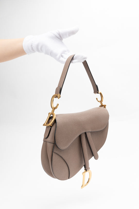 Grained Calfskin Warm Taupe Saddle bag