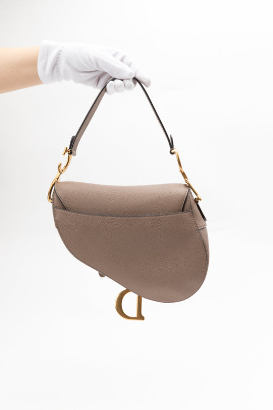 Grained Calfskin Warm Taupe Saddle bag