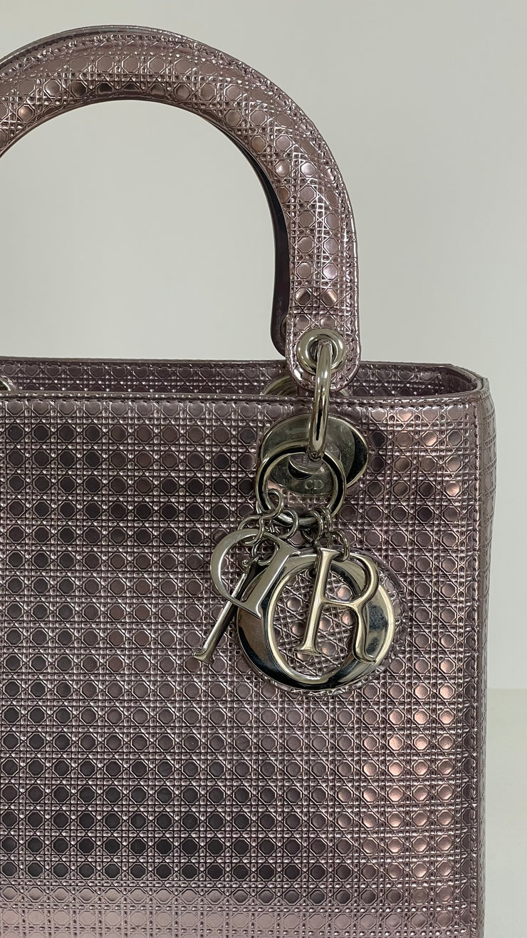 Lady Dior Micro Metallic Cannage Handbag