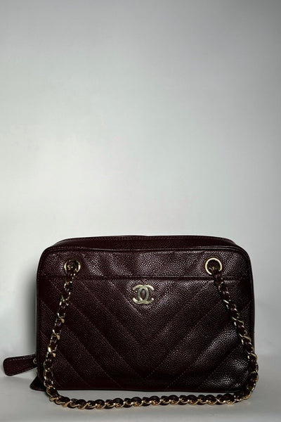 Vintage Chevron Pocket Camera Caviar Handbag