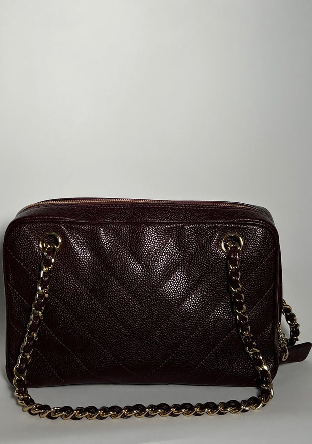 Vintage Chevron Pocket Camera Caviar Handbag