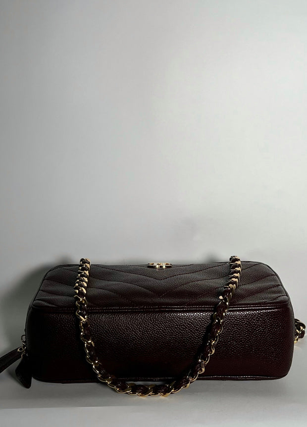 Vintage Chevron Pocket Camera Caviar Handbag