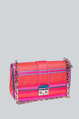 Dior woven raffia bag in orange and fuchsia pink - #1