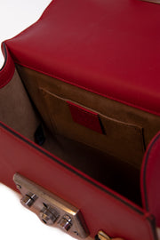 Embroidered Red Leather Shoulder Bag