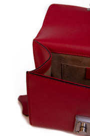 Embroidered Red Leather Shoulder Bag