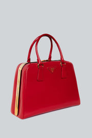 Prada frame pyramid red handbag patent leather