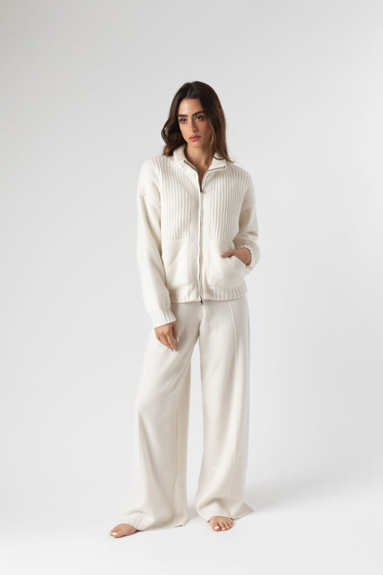 Knitted Wide Leg Trousers In Cream
