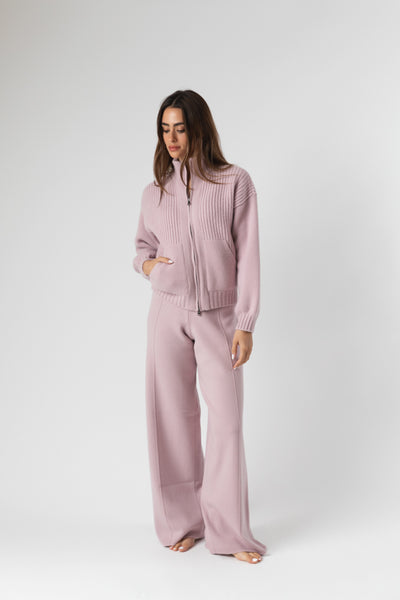 Knitted Wide Leg Trousers In Powder Pink