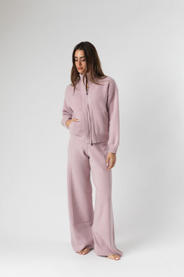 Knitted Wide Leg Trousers In Powder Pink - #1