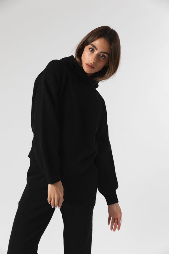Women's Cashmere Blend Hoodie In Black