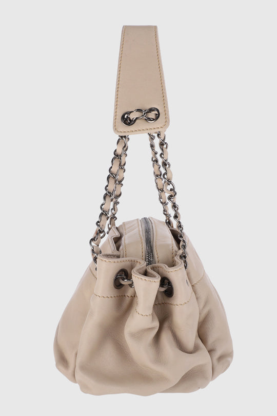 CHANEL c.2004 Hickory Brown Lambskin Leather Pleated Chain-Link Shoulder Bag  at 1stDibs