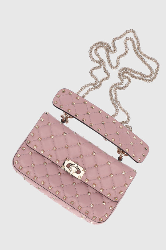 Valentino Rockstud Handbag in Varnished Pink Leather