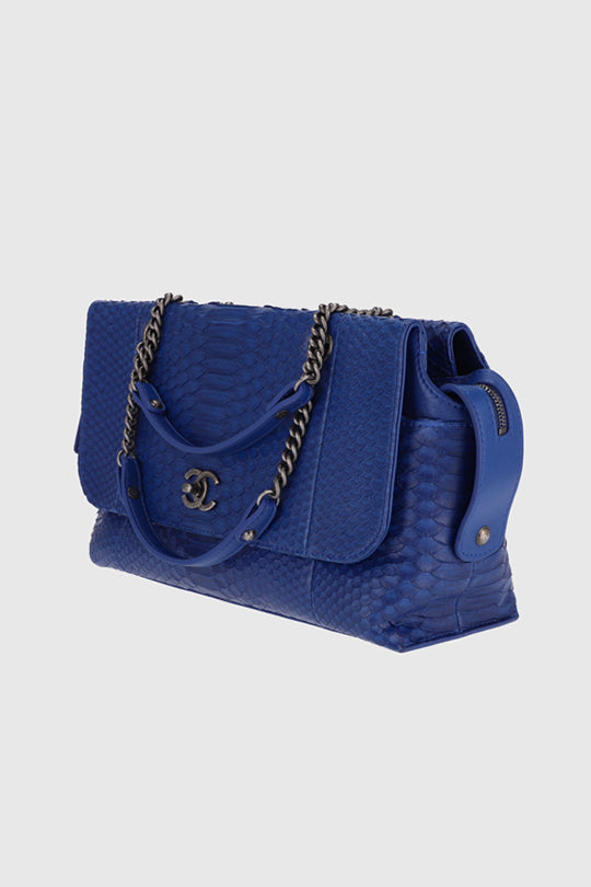 CHANEL Blue Python Leather Shoulder Bag