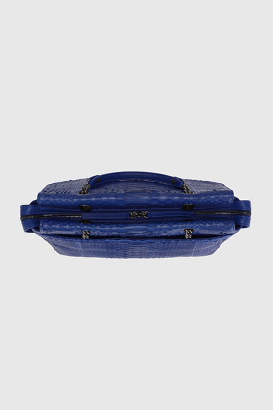 Chanel Royal Blue Python Leather Top Handle Bag with Gold Hardware – Sellier