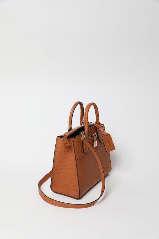 City Streamer PM Cognac Autruche Leather Handbag (Brand New)